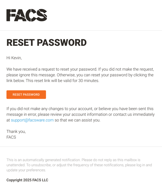 Reset Password - email