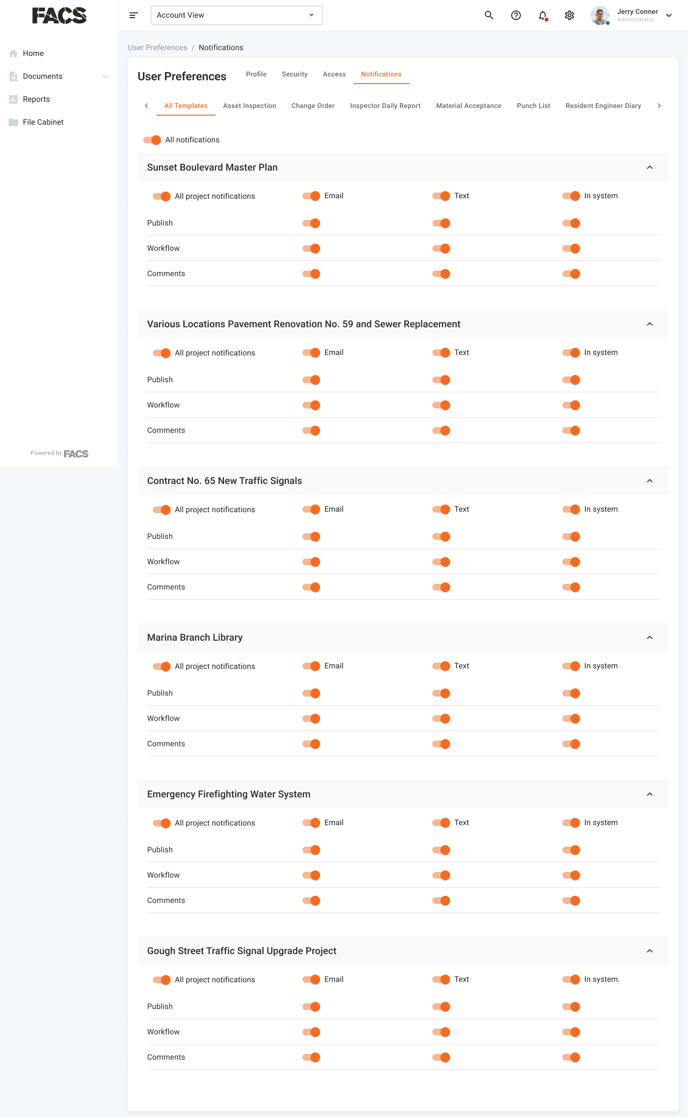User Preferences - Notifications