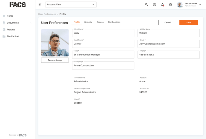 User Preferences - Profile