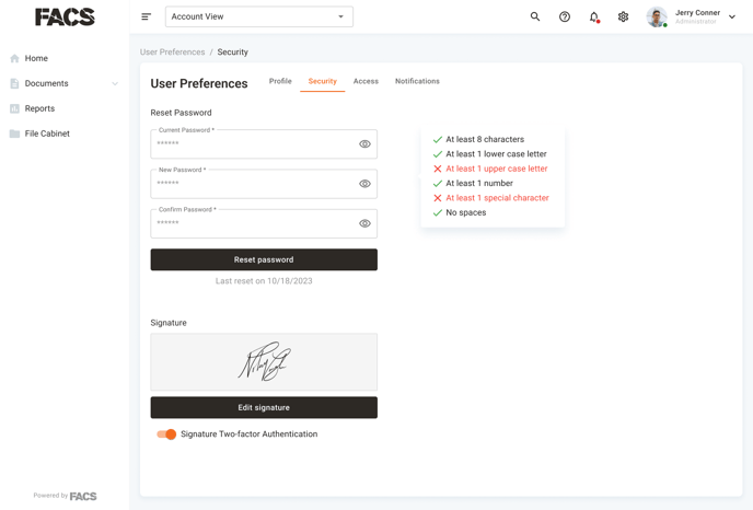 User Preferences - Security